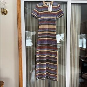NWT ba&sh Multicolor Striped Tonnie Knit Midi Dress